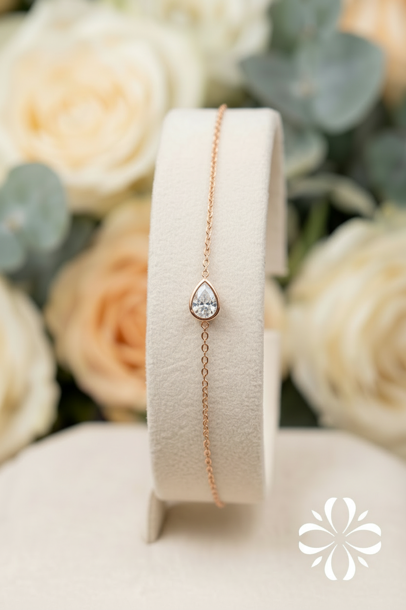 18k Rose Gold Pear Diamond Bracelet