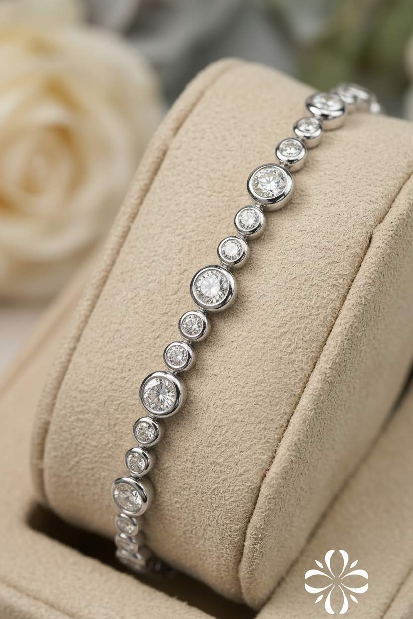 18k white gold bezel-set diamond tennis bracelet