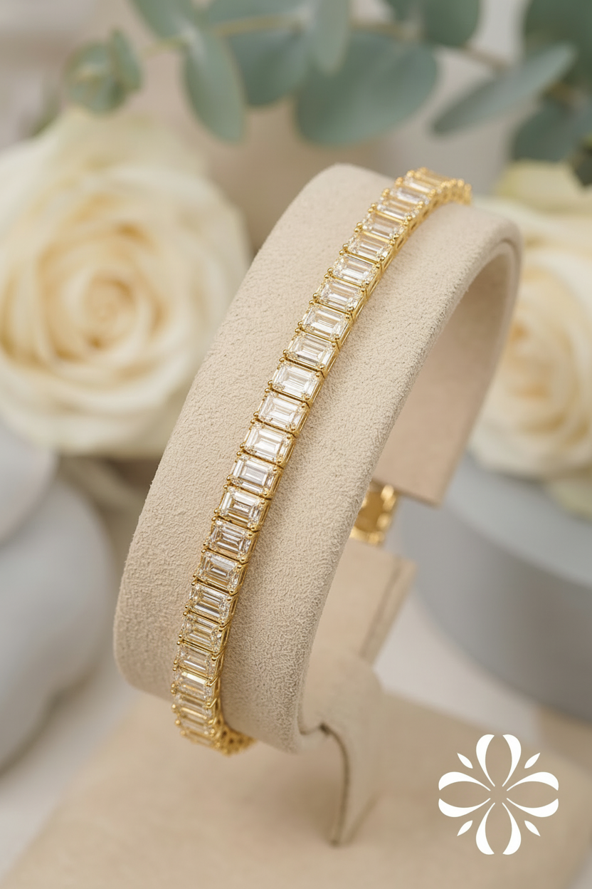 18k yellow gold emerald-cut diamond tennis bracelet
