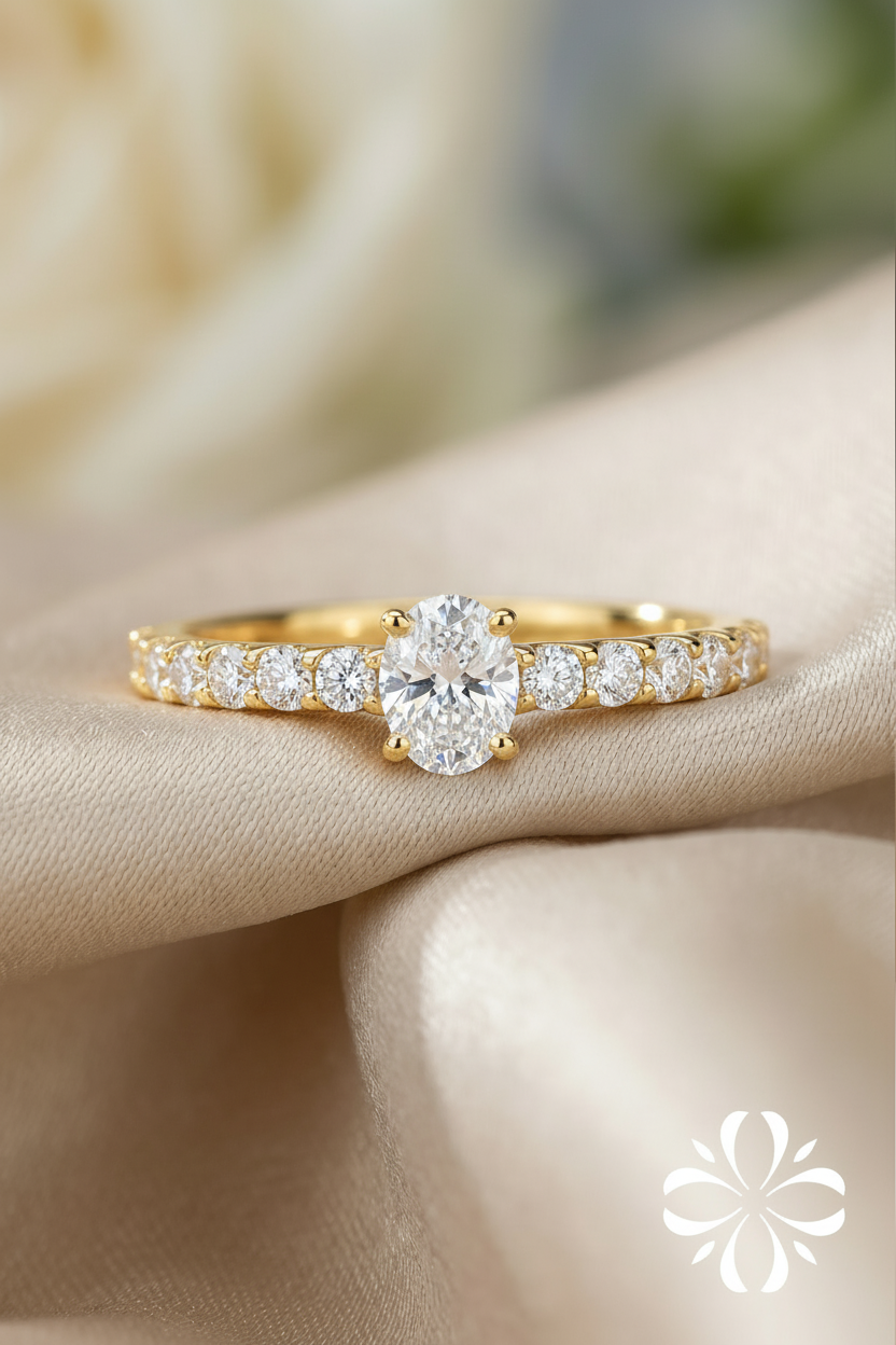 18k yellow gold oval diamond ring